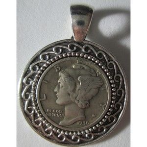 Vintage Silver Coin-Pendant-Mercury-Dime